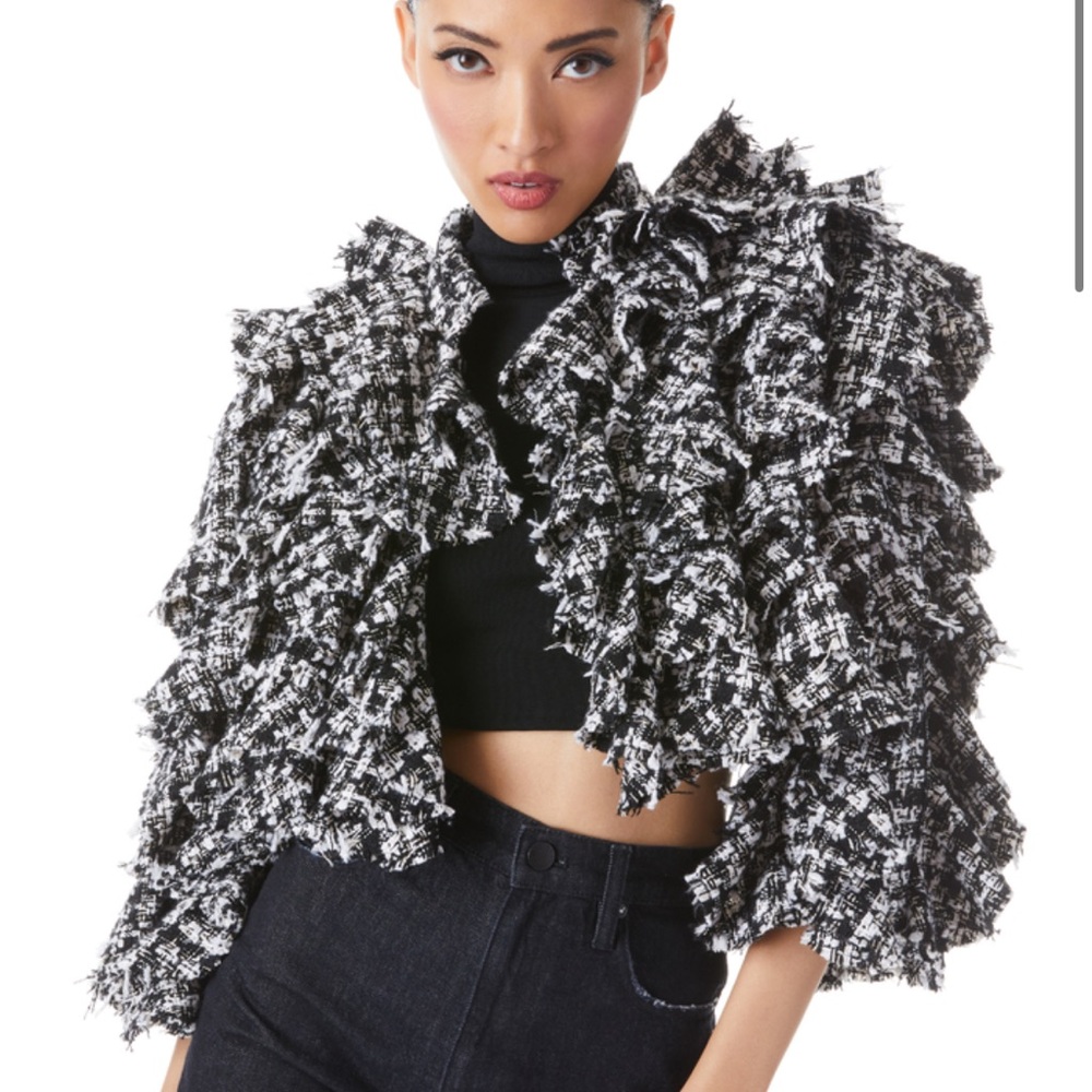 NWT Alice + Olivia BRITTON RUFFLED CROPPED 3/4 SLEEVE JACKET